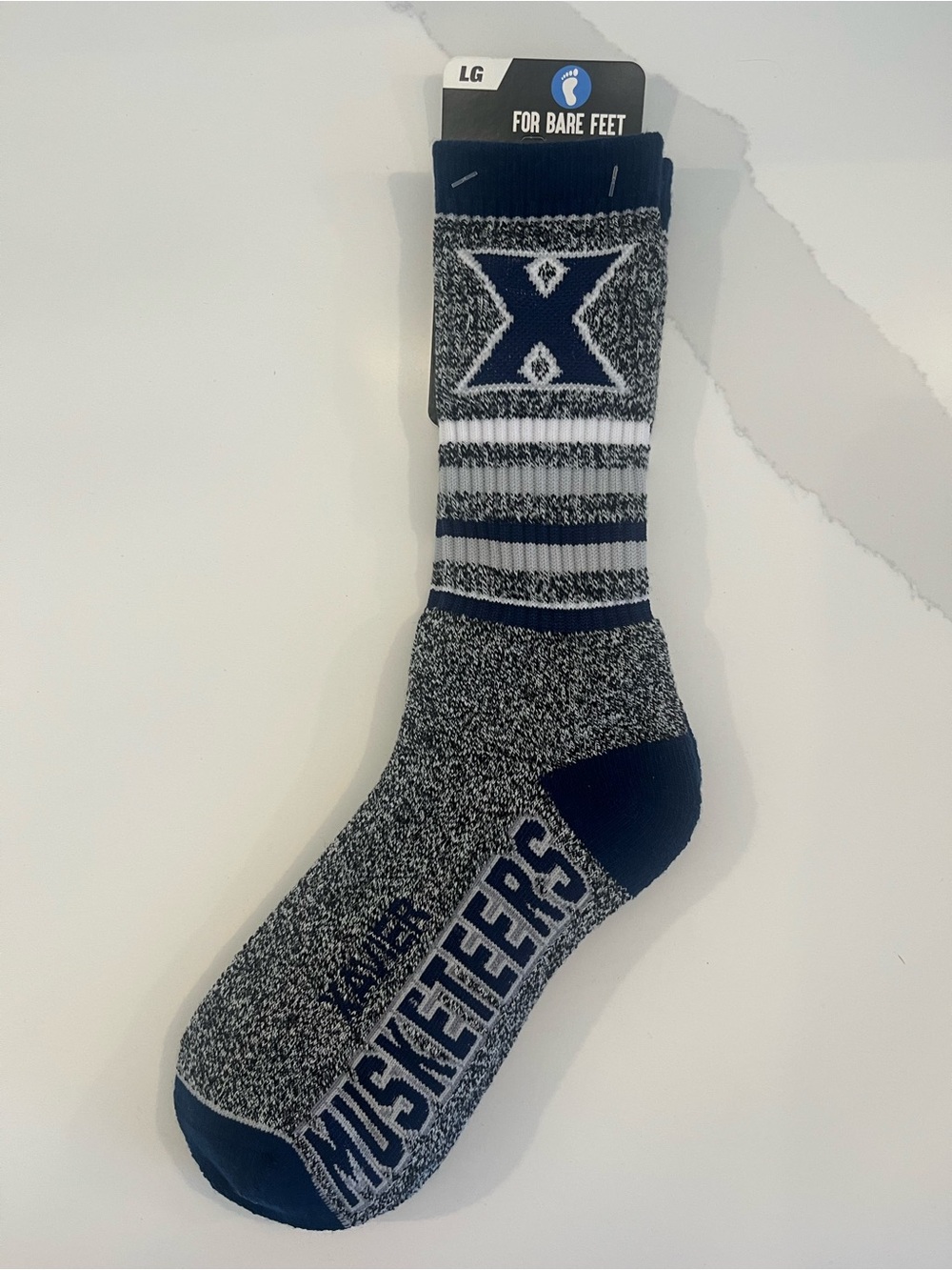 Xavier Musketeers Navy & Gray Crew Socks - For Bare Feet, NWT